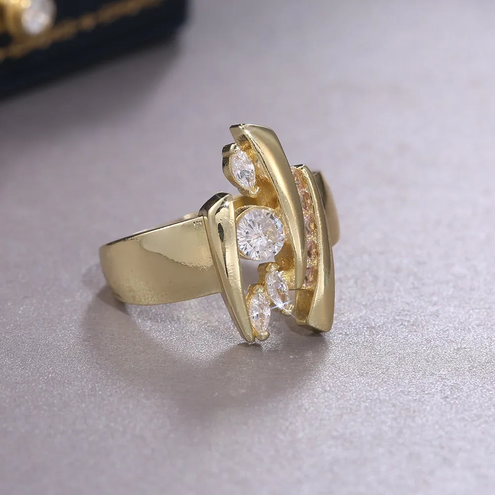 Luxury Gold Color Geometric Shape Women Rings