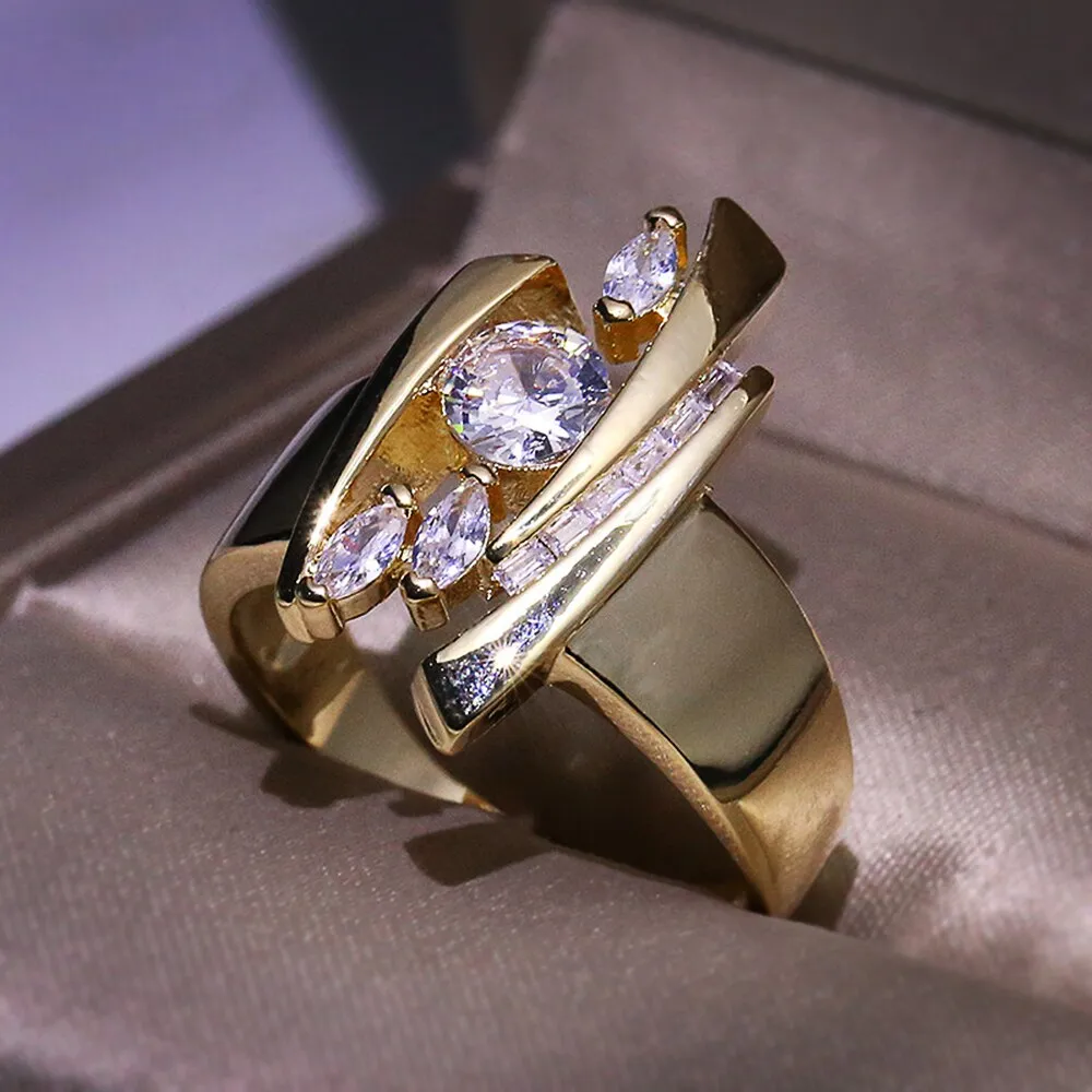 Luxury Gold Color Geometric Shape Women Rings