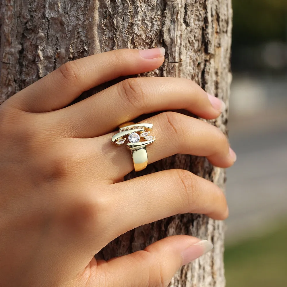 Luxury Gold Color Geometric Shape Women Rings