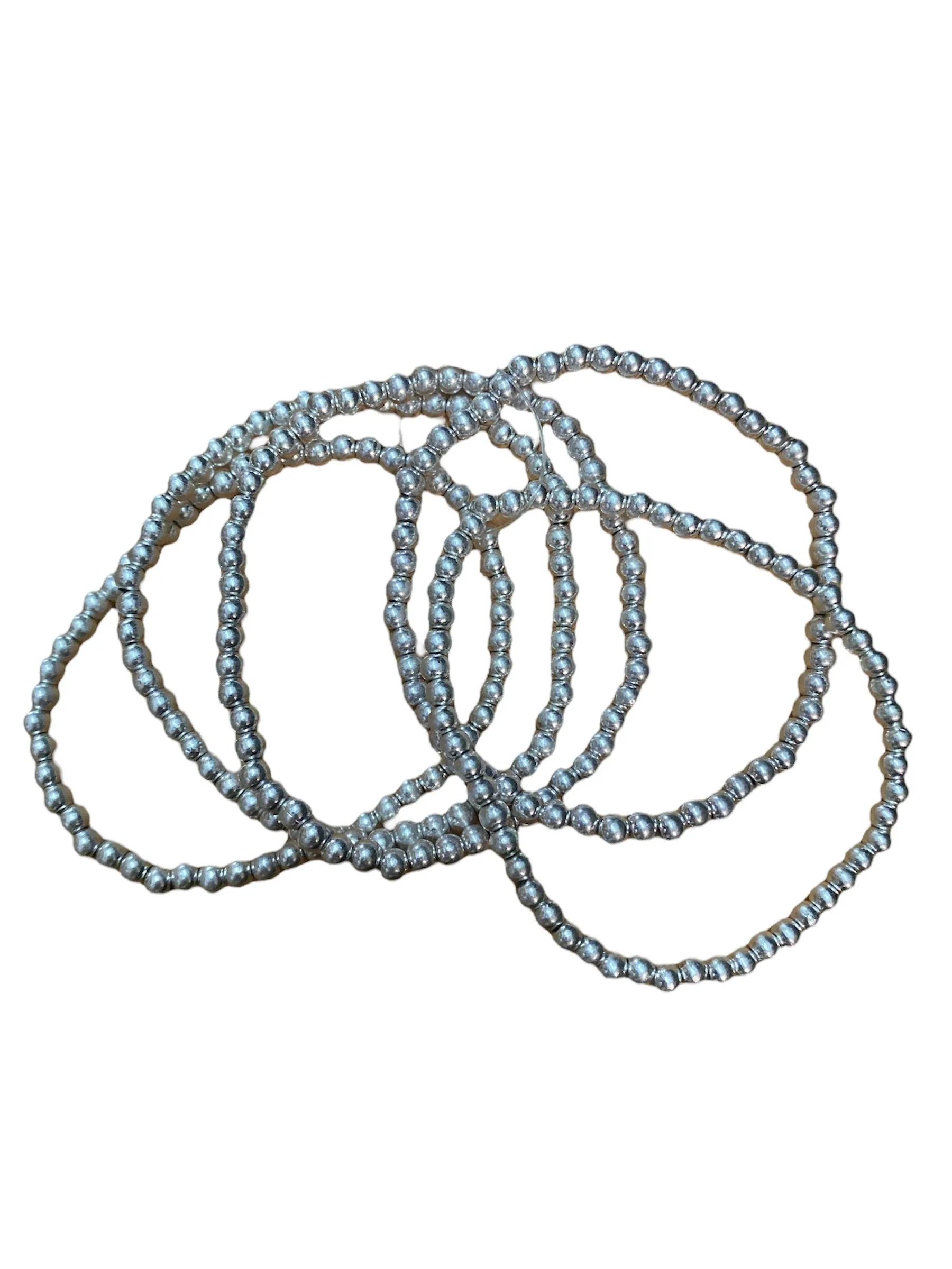 Matte Silver Beaded Bracelet Set