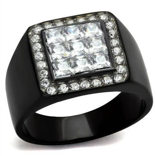 Mens Black Stainless Steel Cubic Zirconia Rings Style No.