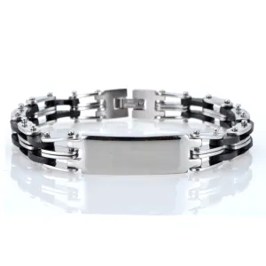 Men's Stainless Steel Black Rubber Medical ID Bracelet 8.50 inches