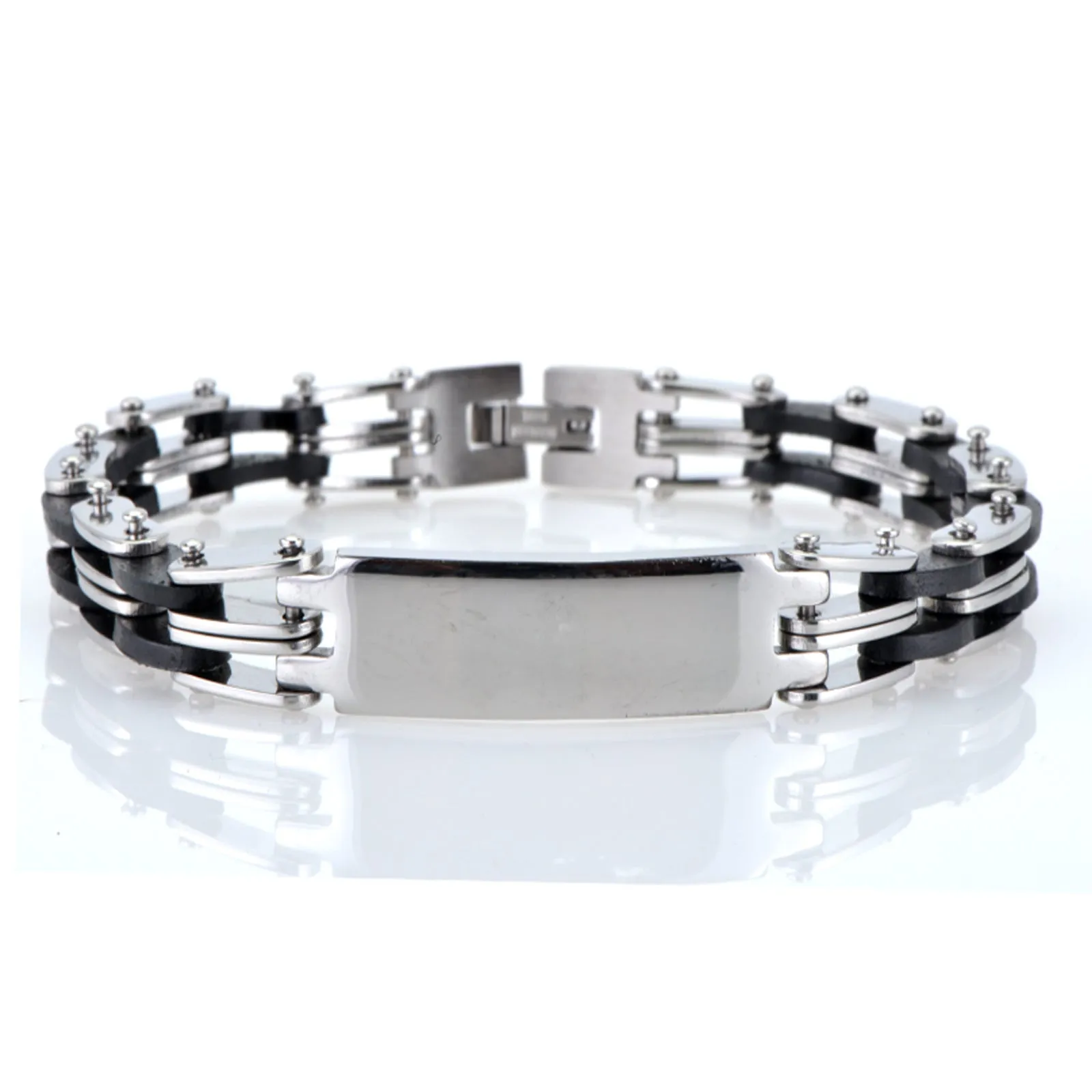 Men's Stainless Steel Black Rubber Medical ID Bracelet 8.50 inches