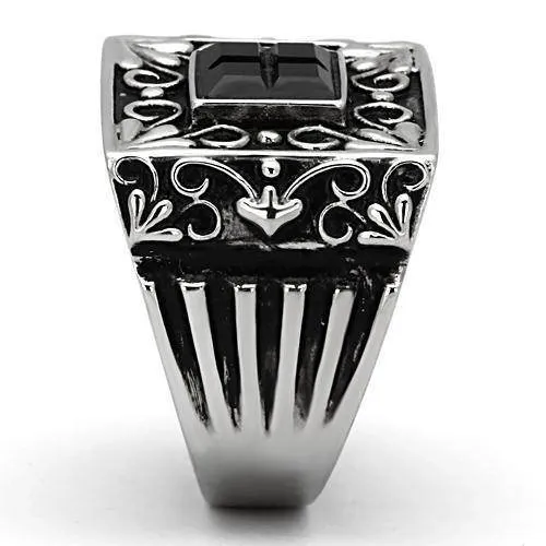 Mens Stylish Black Ring Stainless Steel Synthetic Glass