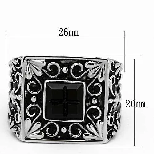 Mens Stylish Black Ring Stainless Steel Synthetic Glass