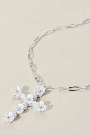 Mother's Favorite Silver Flower Cross