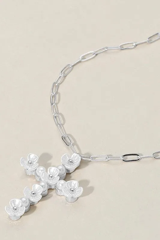 Mother's Favorite Silver Flower Cross