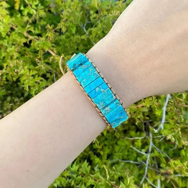 Multicolor Gemstone & Leather Gypsy Beaded Adjustable Bracelet