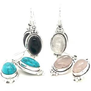 Natural Gemstone Earrings with a Raised Oval Setting
