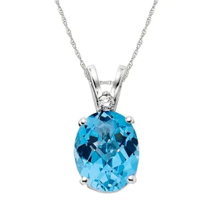 Oval Checkerboard Blue Topaz and Diamond Pendant