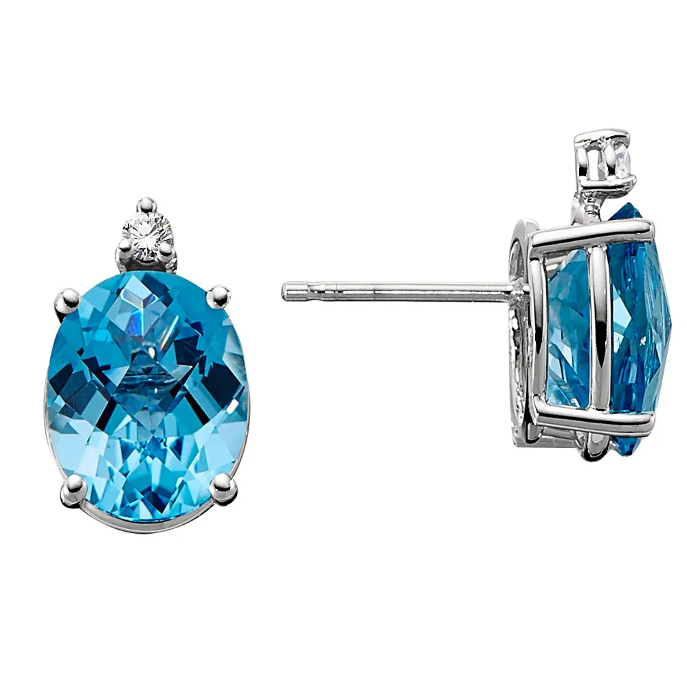 Oval Checkerboard Blue Topaz and Diamond Pendant