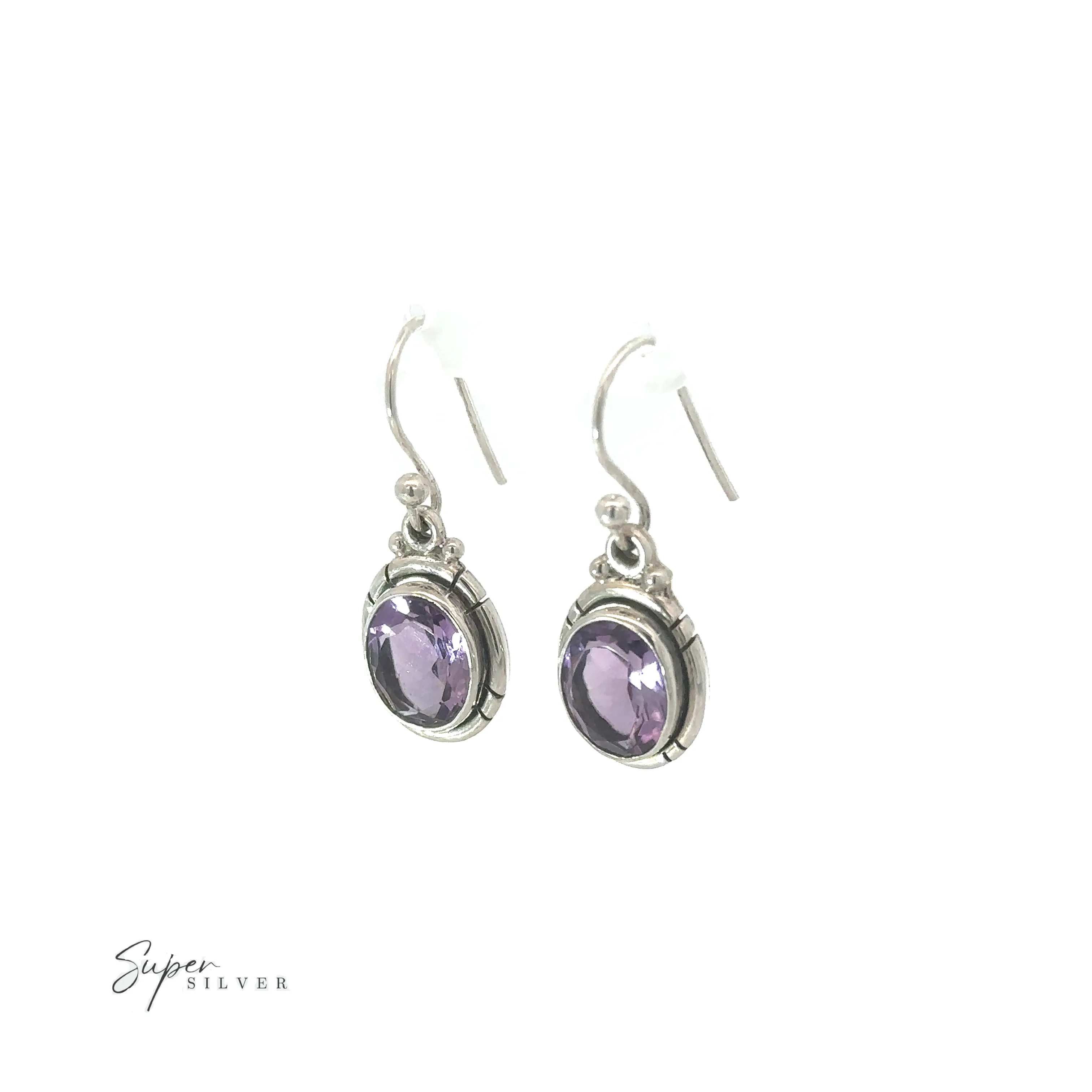 Oval Labradorite and Amethyst Dangle Earrings