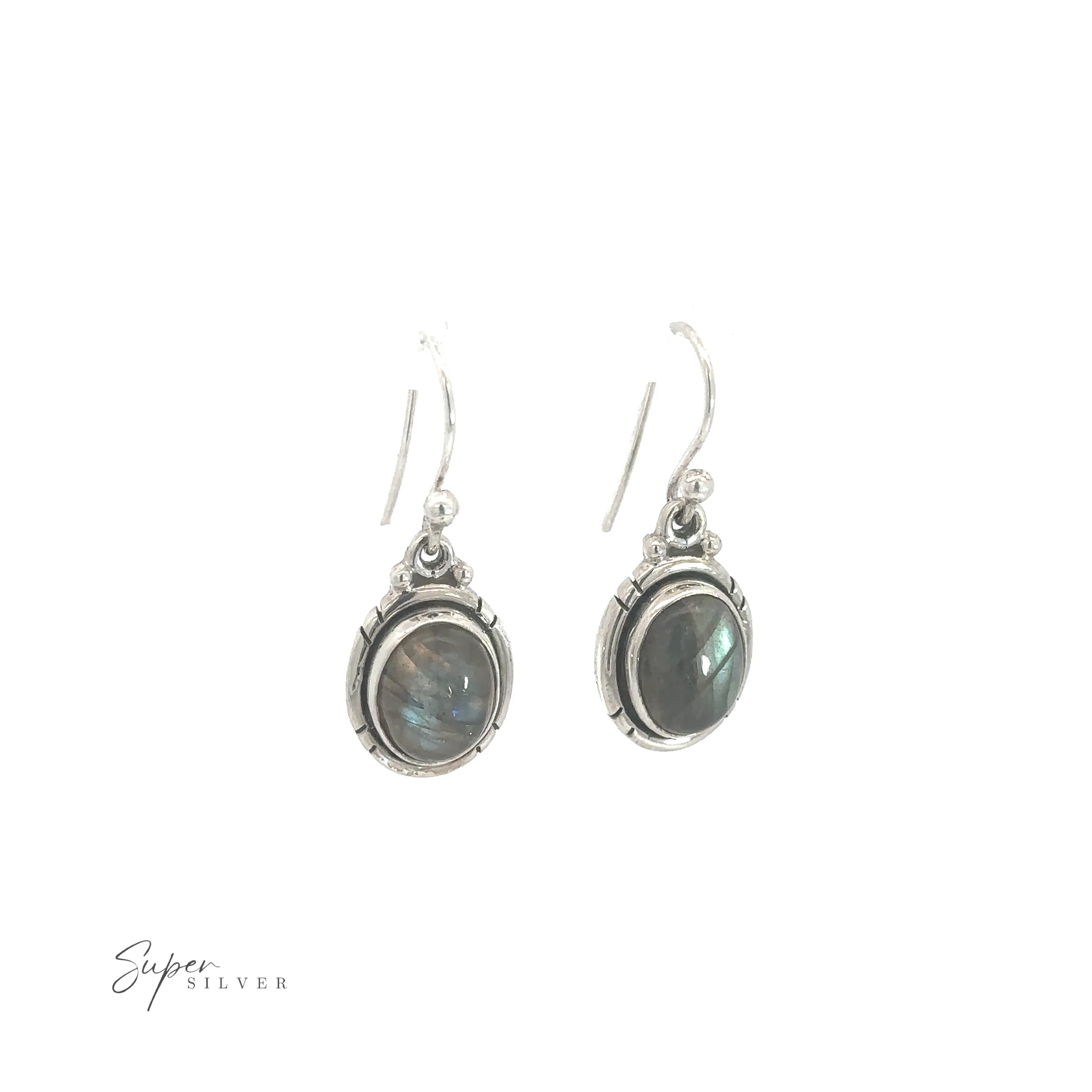 Oval Labradorite and Amethyst Dangle Earrings