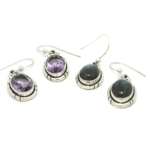 Oval Labradorite and Amethyst Dangle Earrings