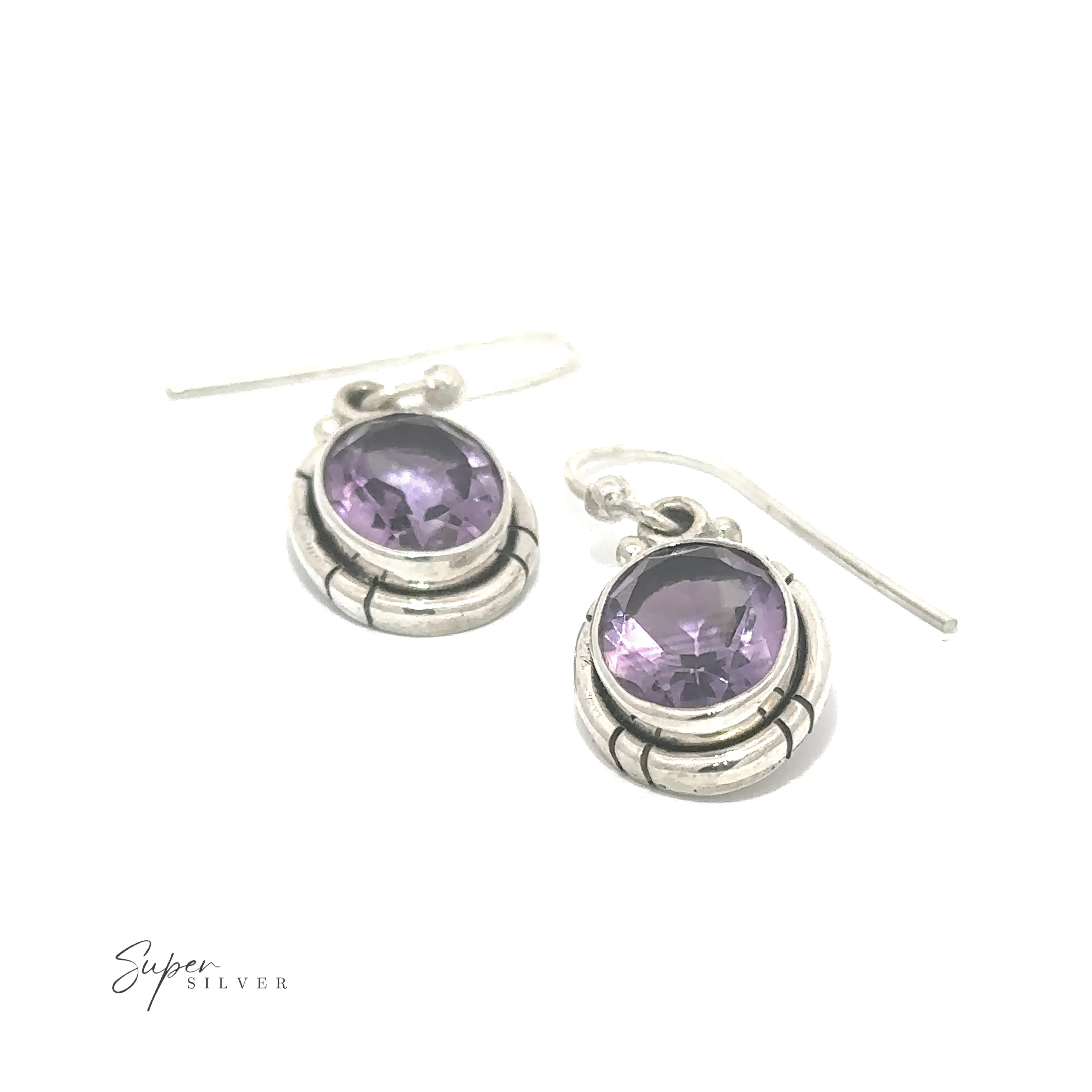 Oval Labradorite and Amethyst Dangle Earrings