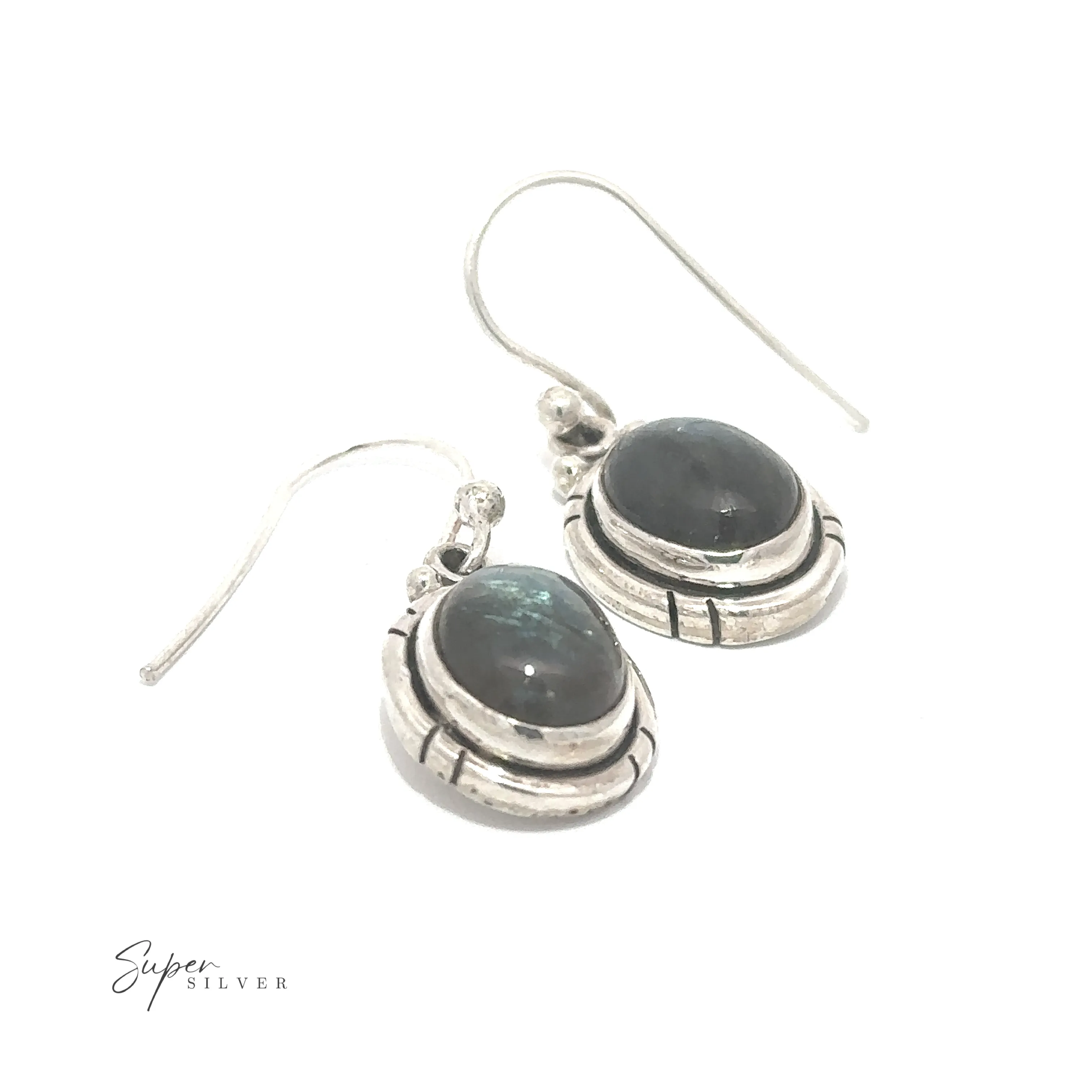 Oval Labradorite and Amethyst Dangle Earrings