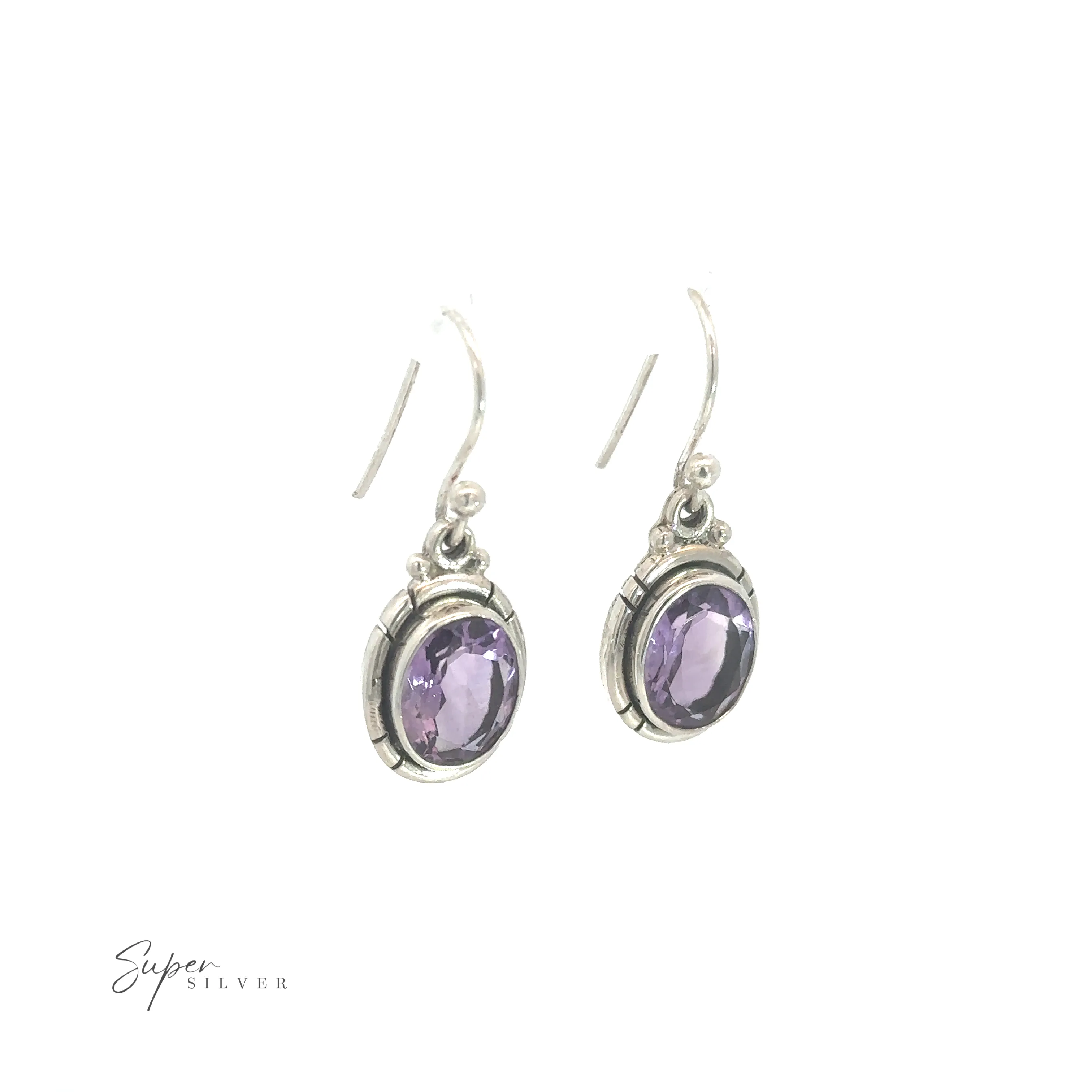 Oval Labradorite and Amethyst Dangle Earrings