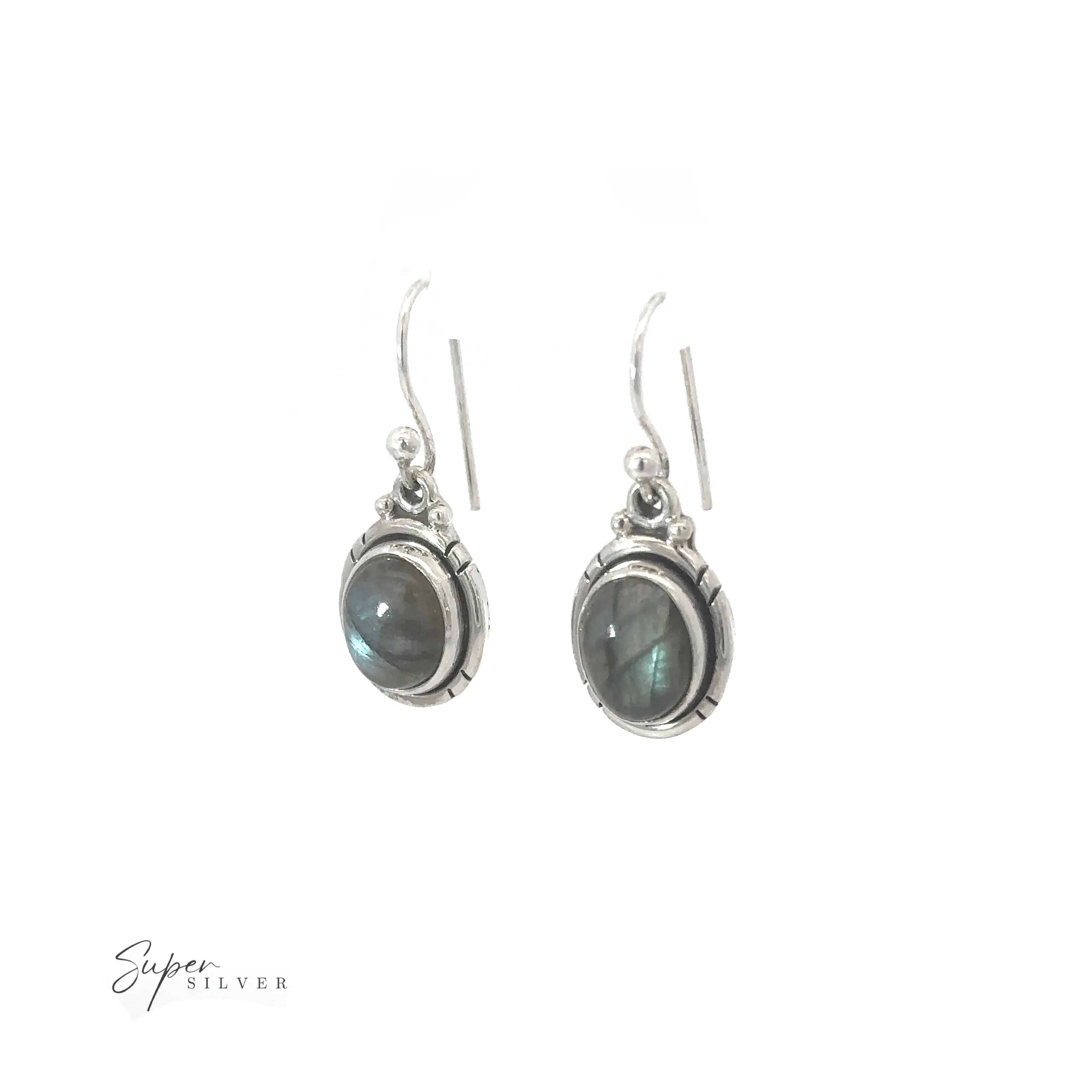 Oval Labradorite and Amethyst Dangle Earrings