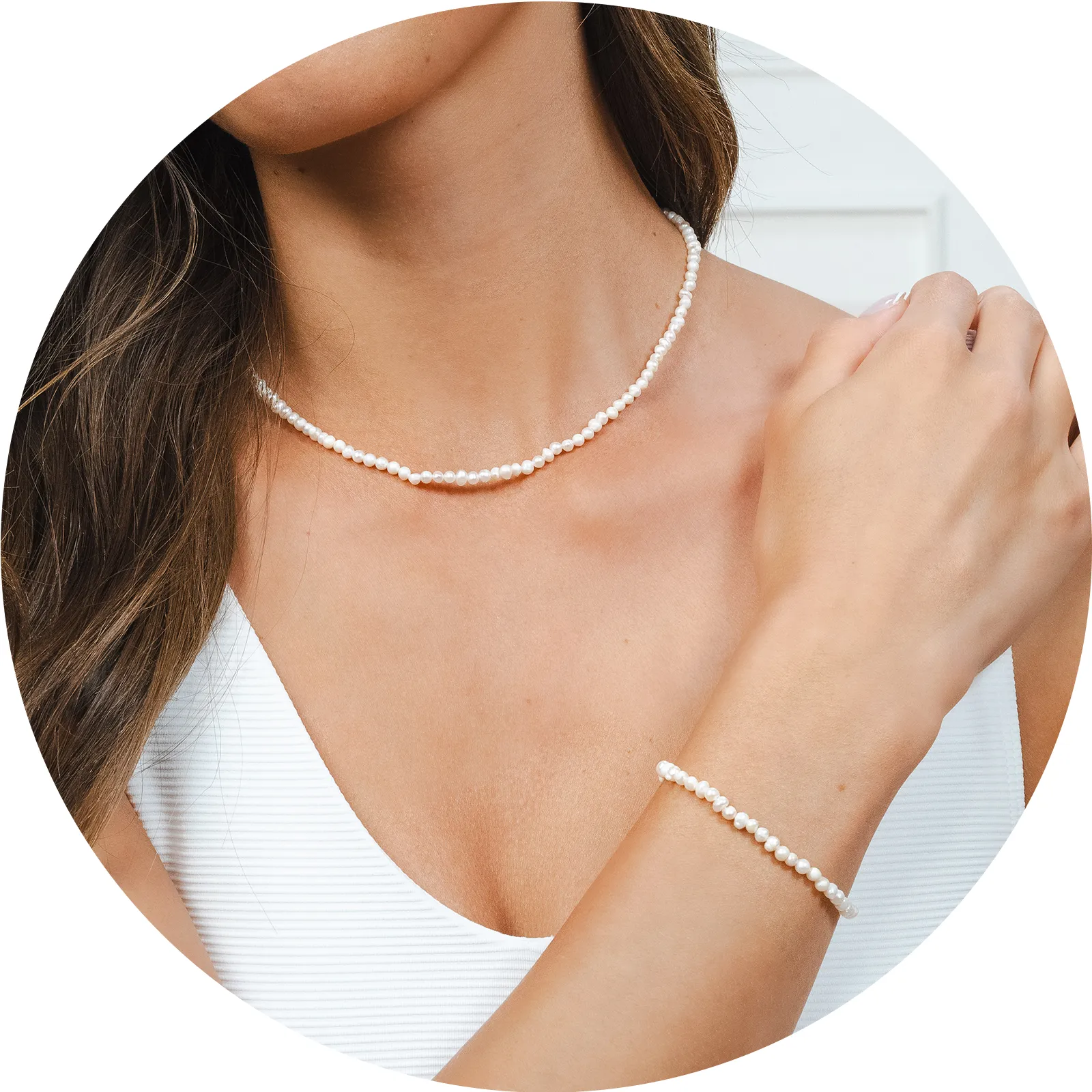 Pearl Necklace   Bracelet 3mm Set