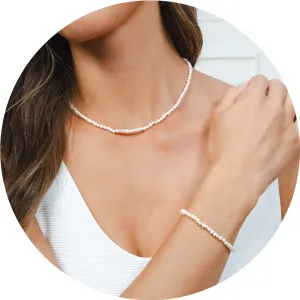 Pearl Necklace   Bracelet 3mm Set
