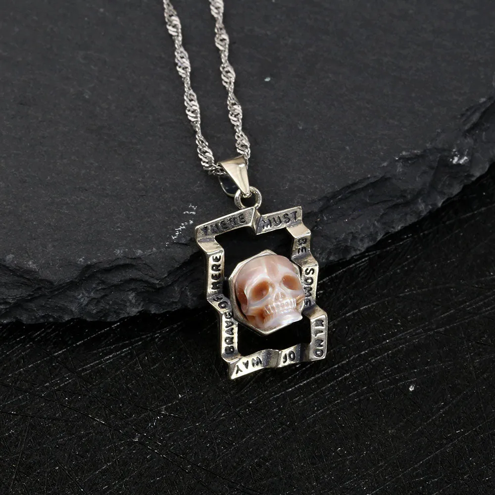 Pearl Skull Unique Square Inscription Engraved Necklace