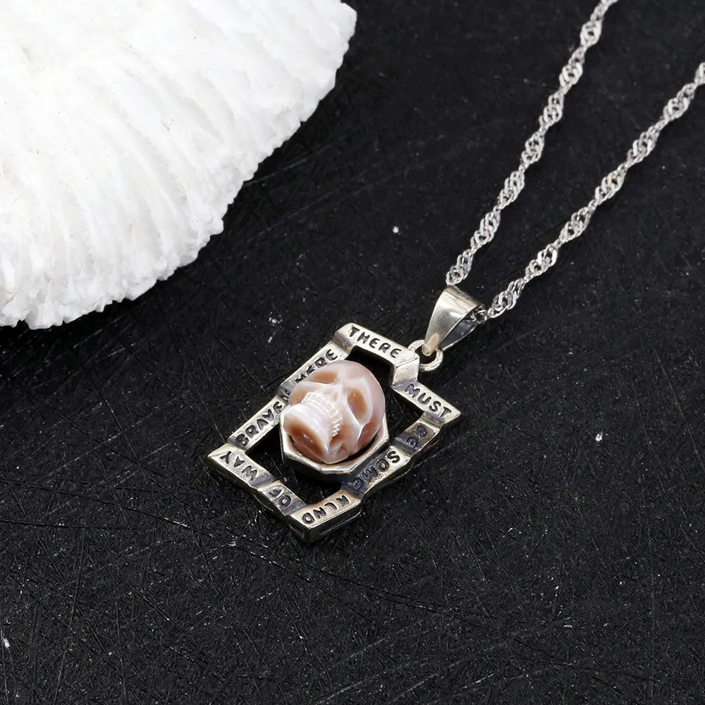 Pearl Skull Unique Square Inscription Engraved Necklace