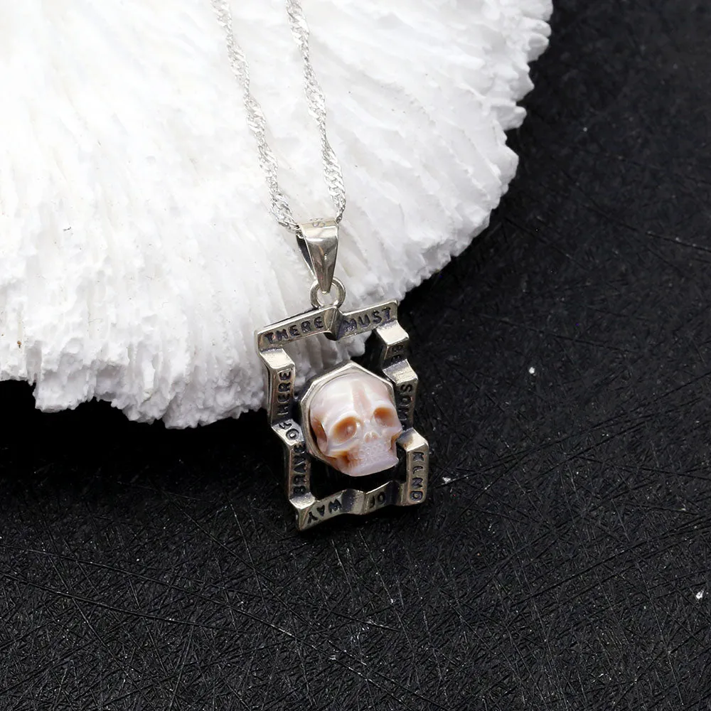 Pearl Skull Unique Square Inscription Engraved Necklace