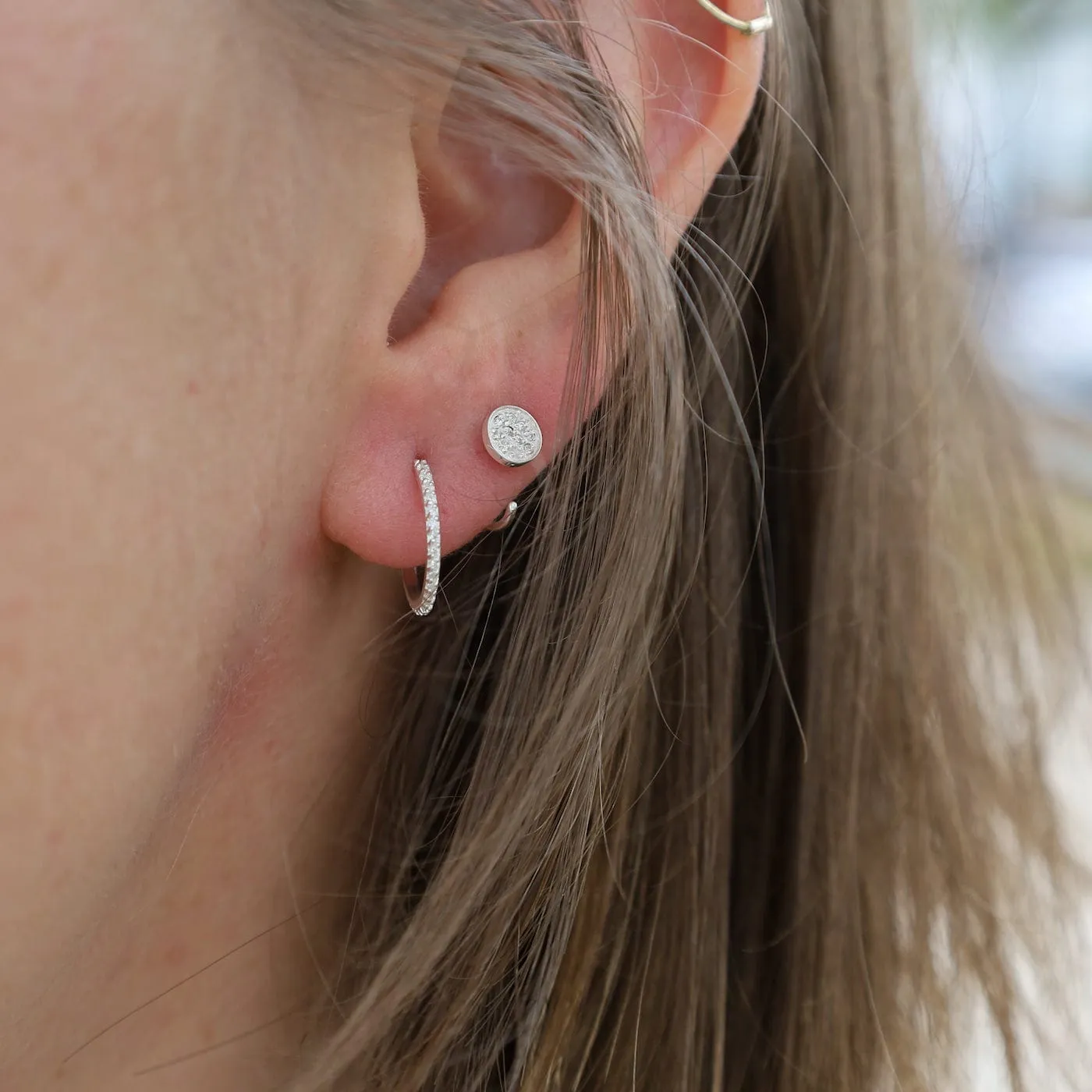 Polished Sterling Silver CZ Pave Hoop Earrings