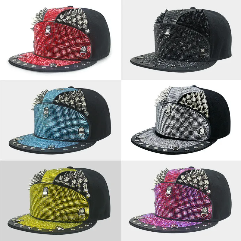 Punk Diamond Armor Tip Rivet Hip Hop Flat Brim Hat