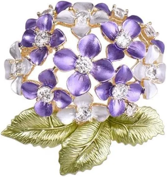 Purple Lilac Flower Brooches for Women Collar Hydrangea Wedding Bouquet Brooch Crystal Scarf Flowers Art Deco Lapel Pin Elegant Accessories Jewelry for Girlfriend Teacher
