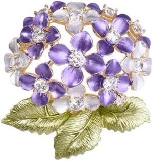 Purple Lilac Flower Brooches for Women Collar Hydrangea Wedding Bouquet Brooch Crystal Scarf Flowers Art Deco Lapel Pin Elegant Accessories Jewelry for Girlfriend Teacher