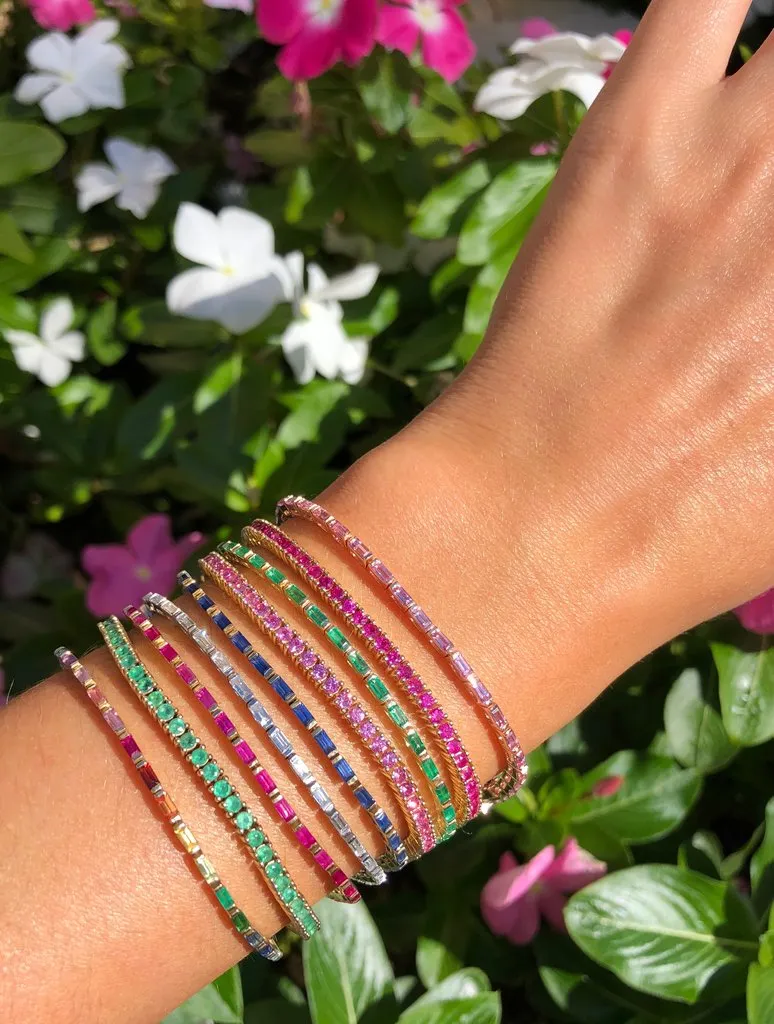 Rainbow Gemstone Baguette Tennis Bracelets