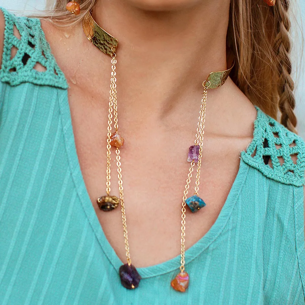 Raye Necklace Cuff with Dripping Raw Stones