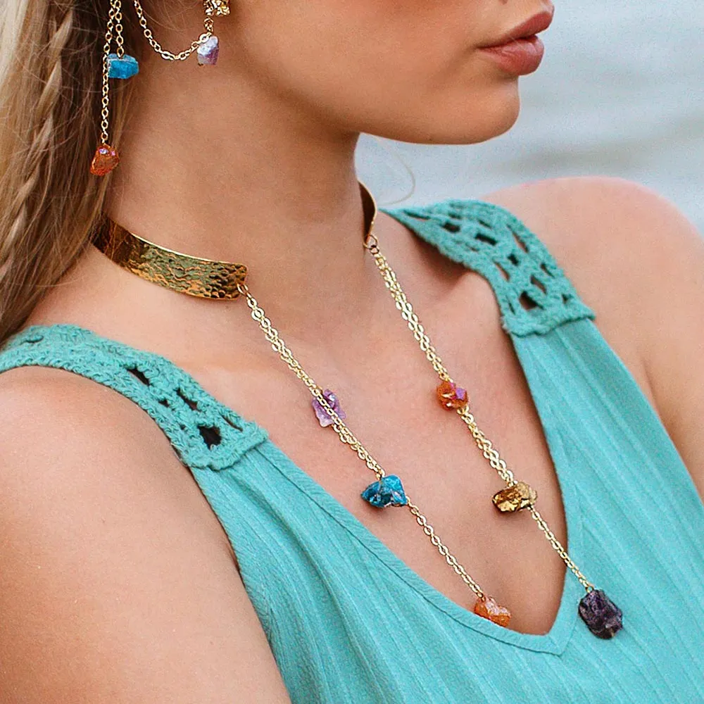 Raye Necklace Cuff with Dripping Raw Stones