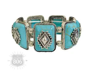 Rectangle Aztec Stone Stretch Bracelet in Turquoise