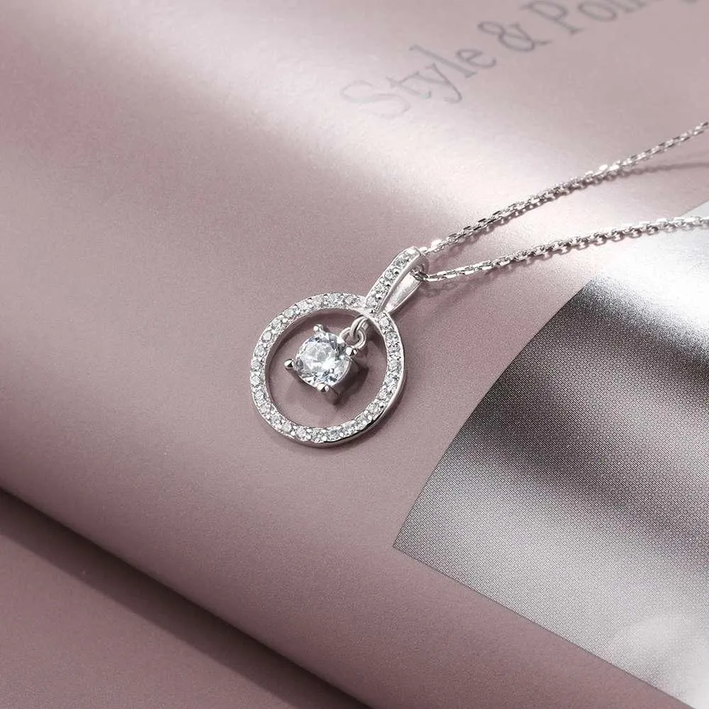 Round Hollow With Cubic Zirconia 925 Sterling Silver Necklace & Pendants For Women Fashion Wedding Jewelry