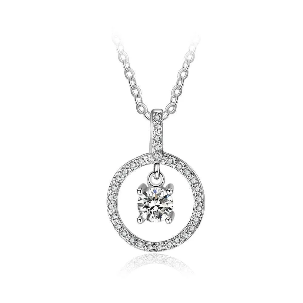 Round Hollow With Cubic Zirconia 925 Sterling Silver Necklace & Pendants For Women Fashion Wedding Jewelry