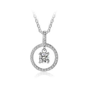 Round Hollow With Cubic Zirconia 925 Sterling Silver Necklace & Pendants For Women Fashion Wedding Jewelry