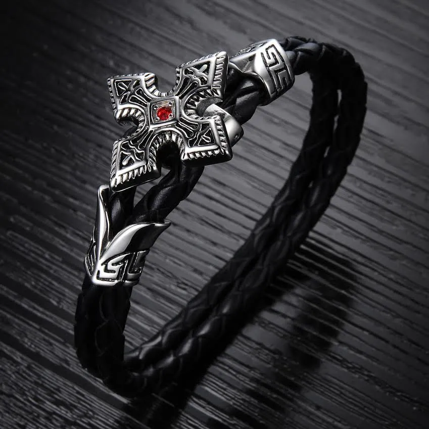 Ruby Cross Men's Bracelet