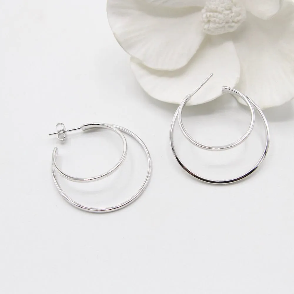 Silver Crescent Hoop Earrings