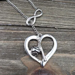 Silvertone Love Baseball Necklace