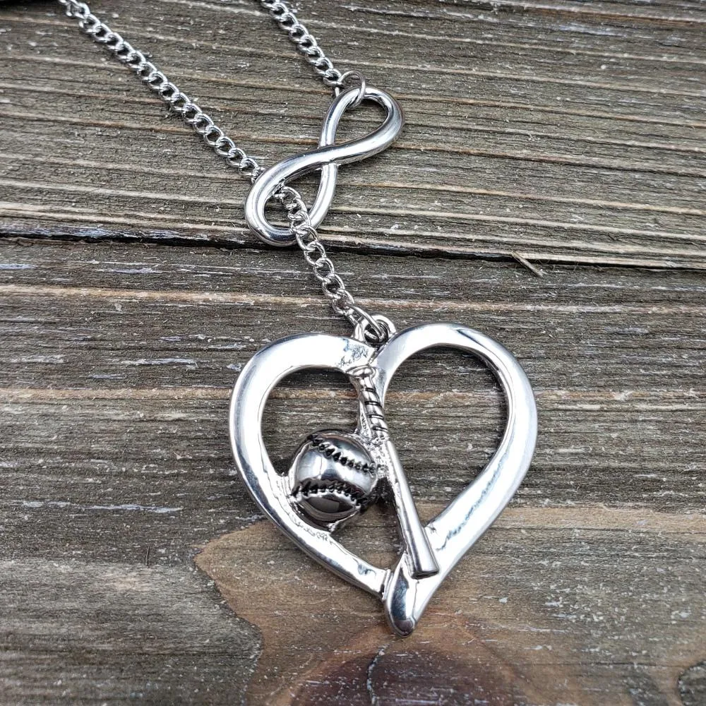 Silvertone Love Baseball Necklace