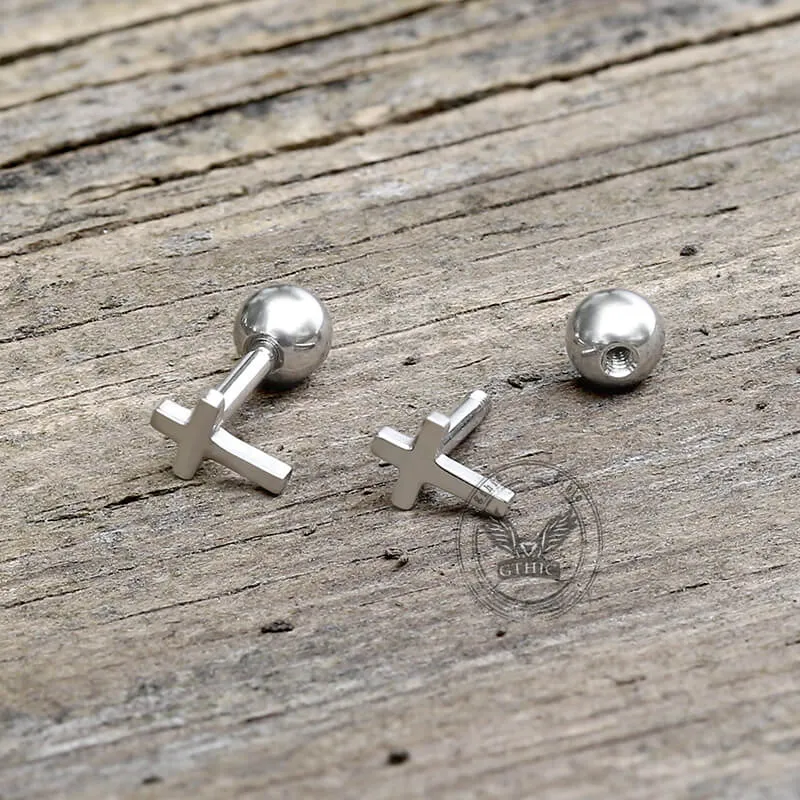Simple Cross Stainless Steel Screw Back Earrings