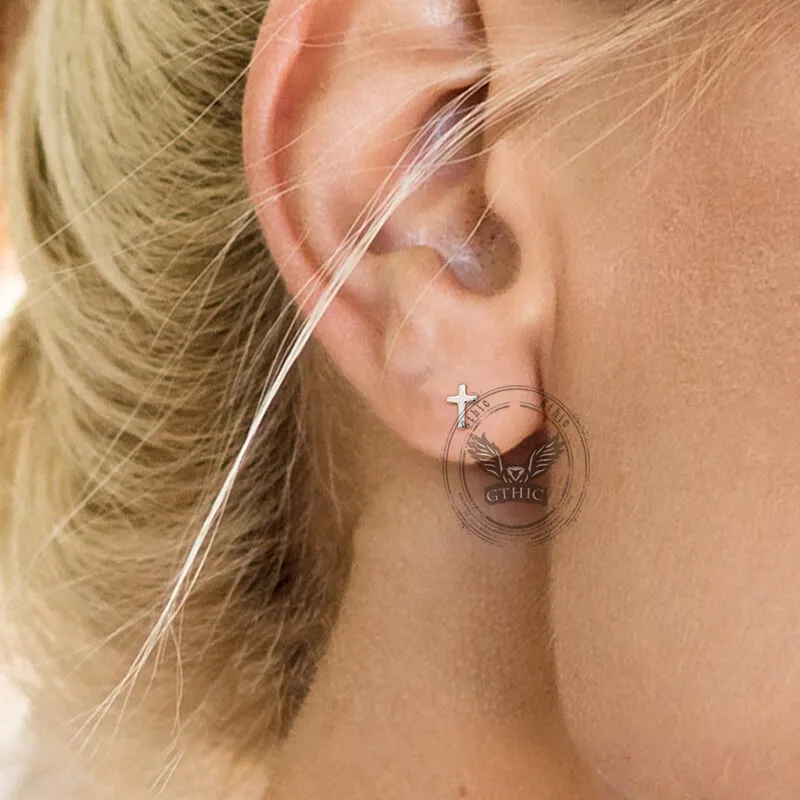 Simple Cross Stainless Steel Screw Back Earrings