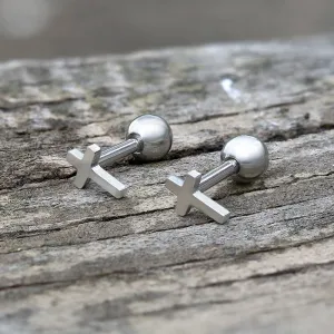 Simple Cross Stainless Steel Screw Back Earrings