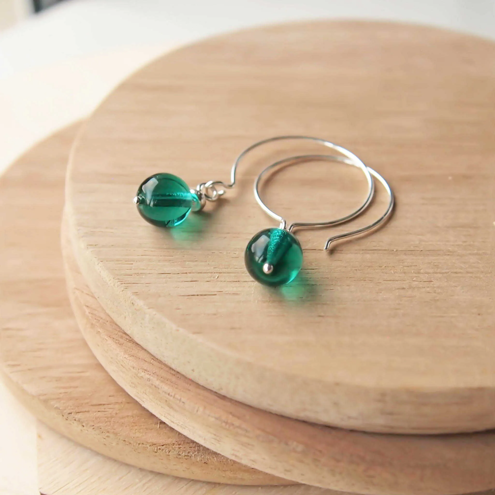 Simple Emerald Green Hoop Earrings
