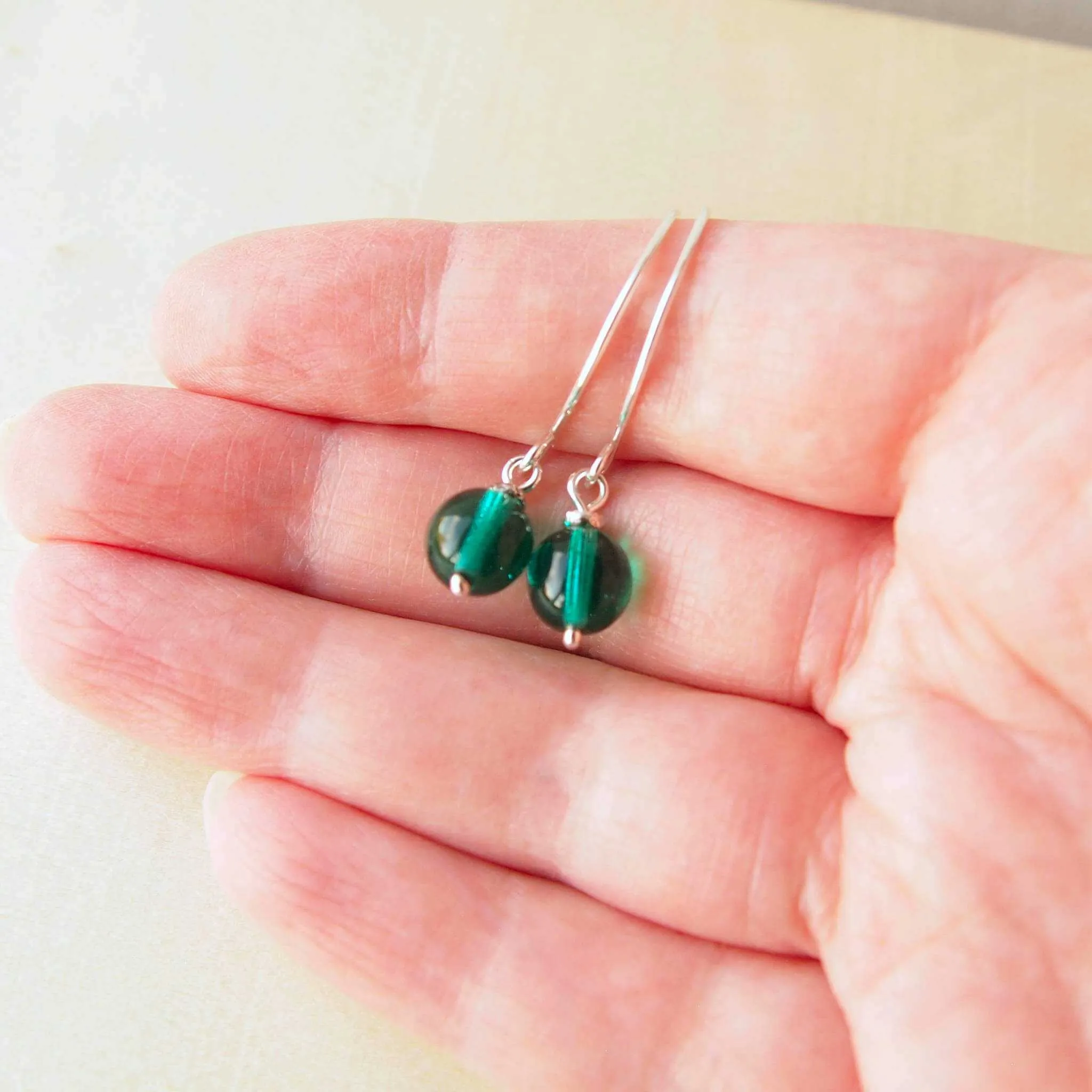 Simple Emerald Green Hoop Earrings