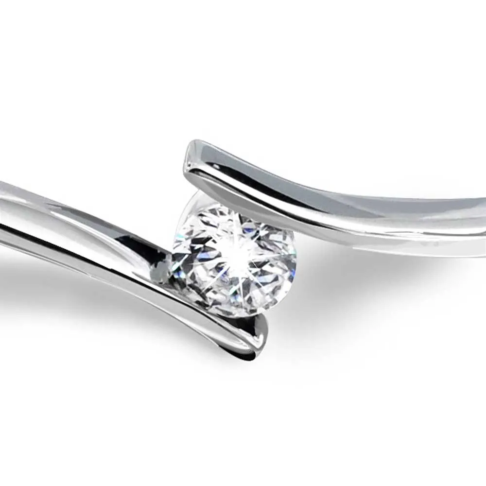 Simple Geometric CZ Bangle Bracelet Sterling Silver with Safety Clasp
