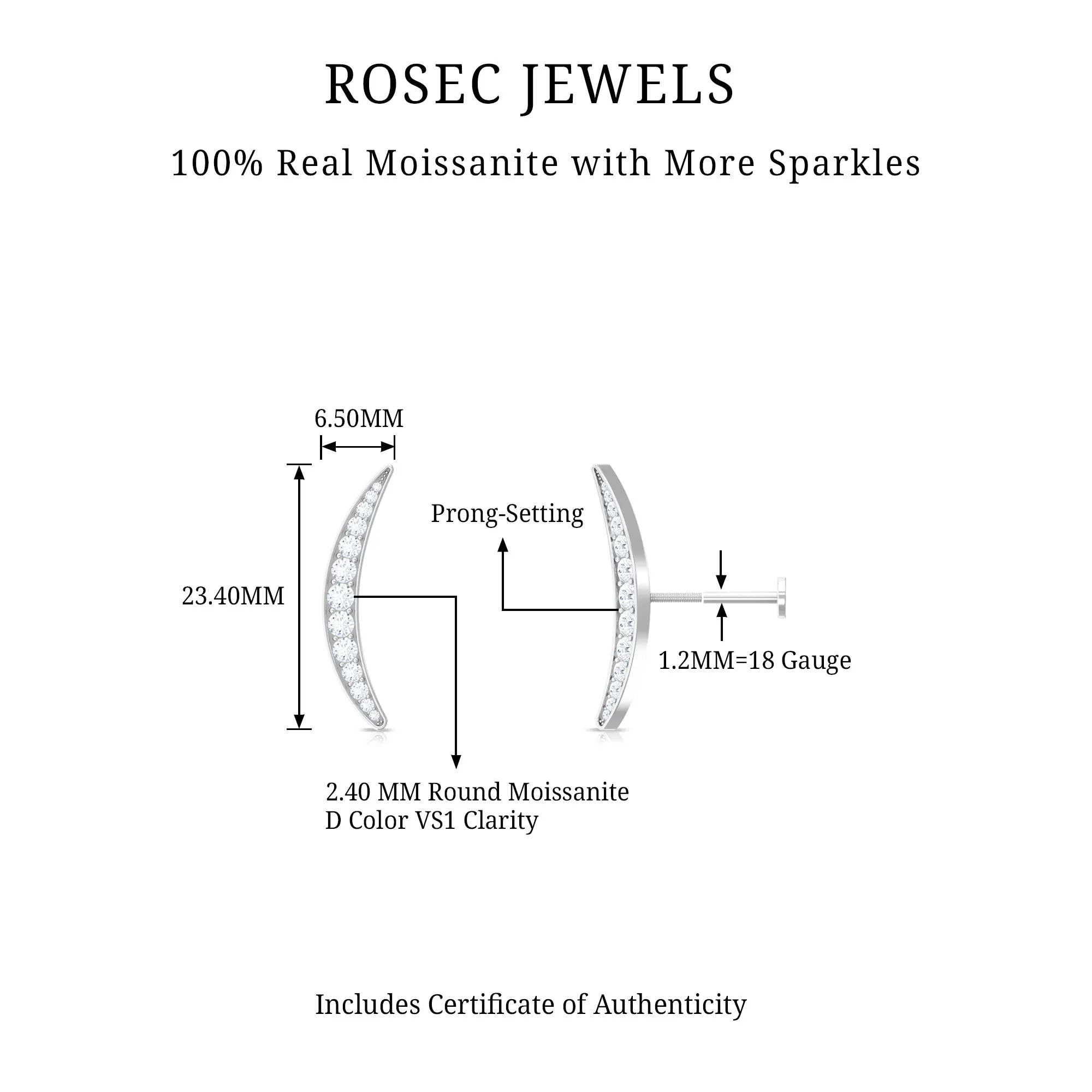 Simple Moissanite Curved Crawler Earring for Cartilage Piercing