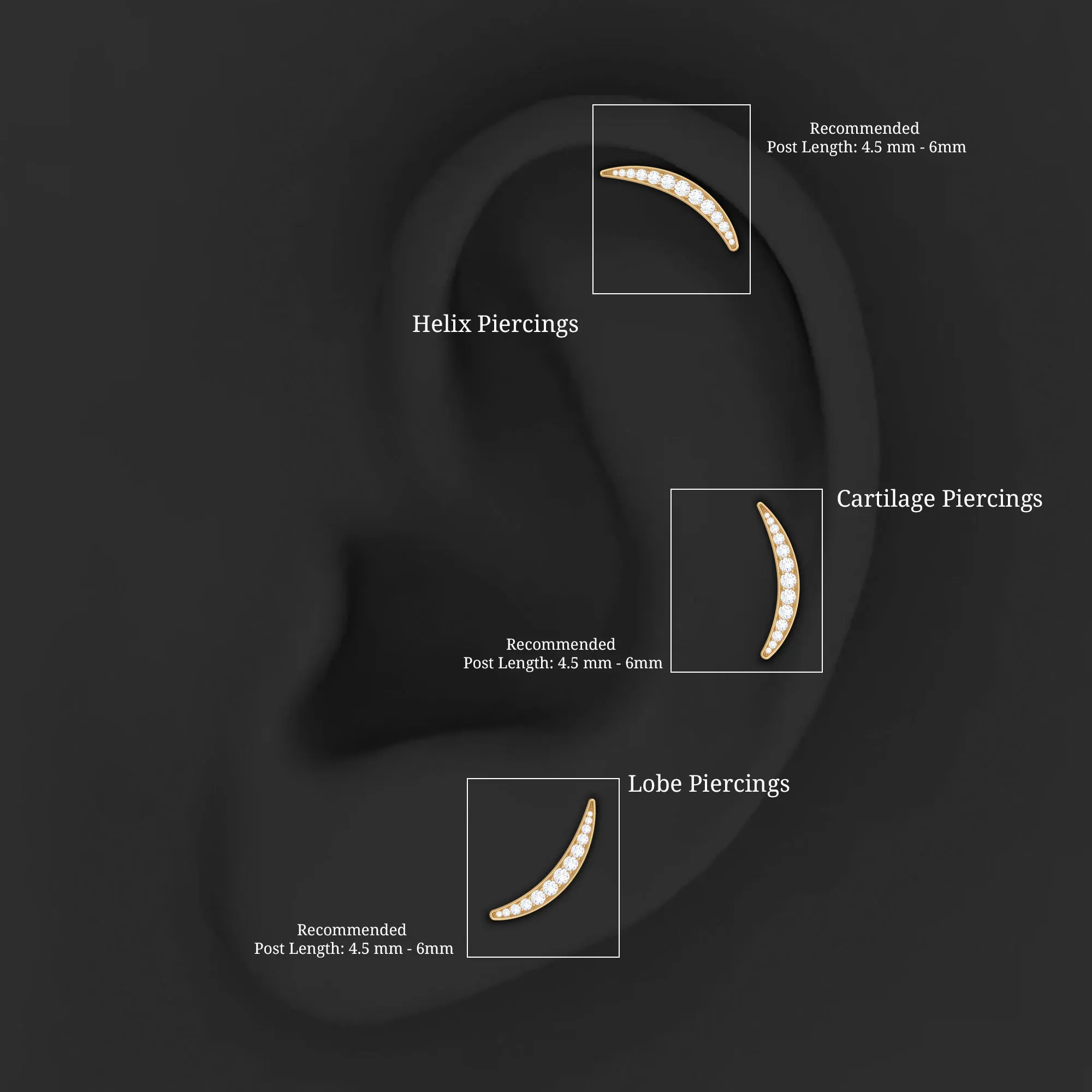 Simple Moissanite Curved Crawler Earring for Cartilage Piercing